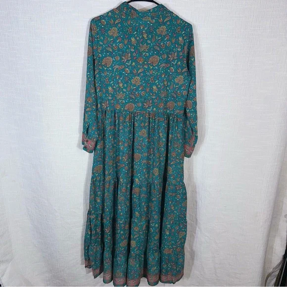 Boemo Maxi Dress –‎ Teal Floral Boho Prairie Style – Size medium petite - Picture 3 of 11